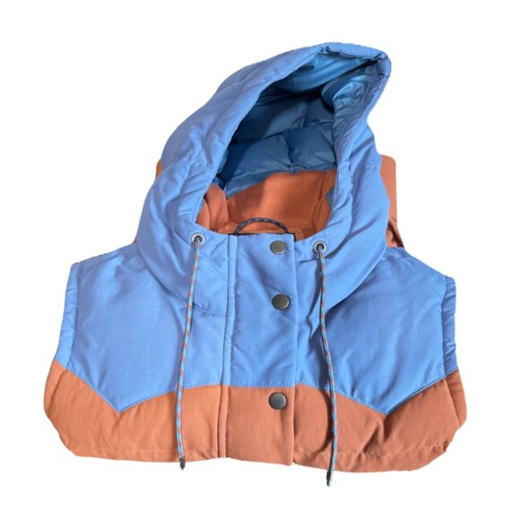 PATAGONIA | Women's Bivy Hooded Down Vest | M | Canvas - Sisu Brown/Rust/Blue - Picture 4 of 7